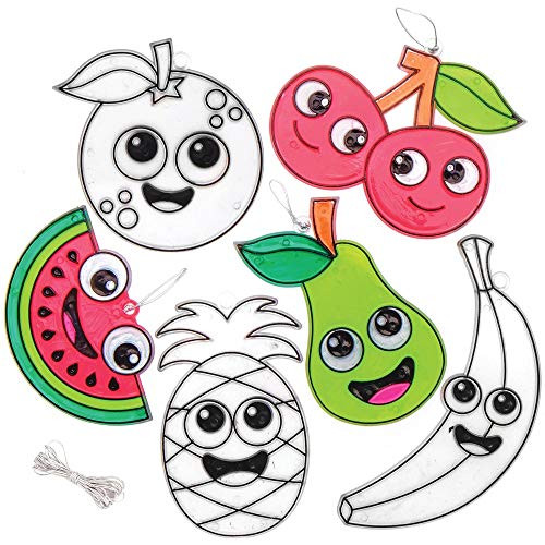Baker Ross AT777 Fruit Color in Window Ornaments, Suncatcher Stained Glass Effect for Children to Make and Display (Pack of 10), Assorted Baker Ross AT777 Fruit Color in Window Ornaments, Suncatcher Stained Glass Effect for Children to Make and Display (Pack of 10), Assorted