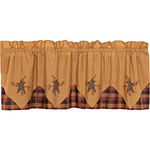 VHC Brands Primitive Kitchen Curtains Heritage Farms Pip Rod Pocket Cotton Hanging Loops Appliqued Star 20x60 Valance, Mustard Yellow VHC Brands Primitive Kitchen Curtains Heritage Farms Pip Rod Pocket Cotton Hanging Loops Appliqued Star 20x60 Valance, Mustard Yellow