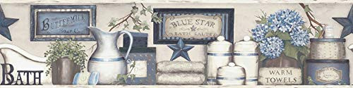 Chesapeake 3119-63104B Country Bath Blue Rustic Border Wallpaper