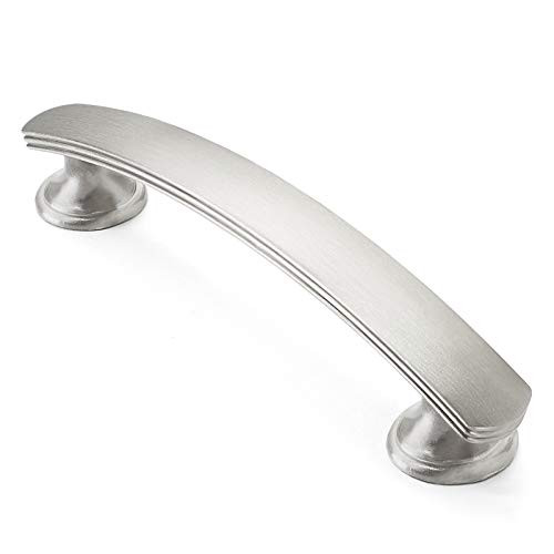Cauldham 10 Pack Solid Kitchen Cabinet Arch Pulls Handles (3-3/4" Hole Centers) - Curved Drawer/Door Hardware - Style T750 - Satin Nickel