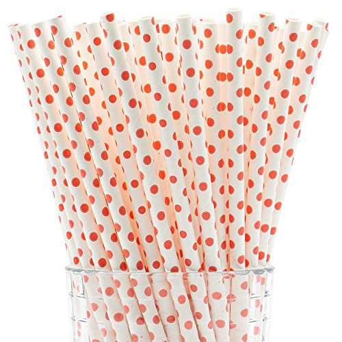 PGK 200-Pack Paper Straws Biodegradable, Red/Pink and White Polka Dot Paper Drinking Straws, Bulk Paper Party Straws for Party Decorations, Baby/Bridal Shower (Pink Polka Dot)