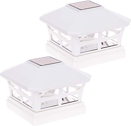 2 Pack Green Lighting Solar Powered Post Cap Light for 5 x 5 PVC Post (White)