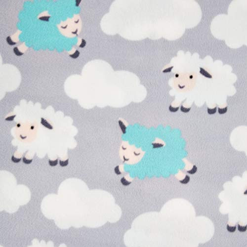 David Textiles Prints Sleepy Sheep Fleece White/Teal Fabric by The Yard