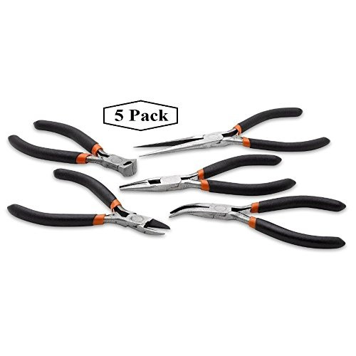 5 Piece Mini Pliers - Long Needle Nose, Long Nose, And Nipper Bent Nose, End Cutting, Diagonal, Precision Pliers Set - By Katzco 5 Piece Mini Pliers - Long Needle Nose, Long Nose, And Nipper Bent Nose, End Cutting, Diagonal, Precision Pliers Set - By Katzco