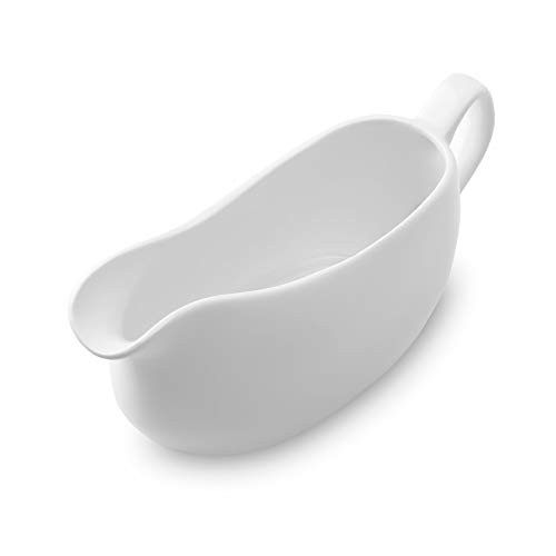 Nucookery Large 17 Oz Gravy Boat With Ergonomic Handle | White Fine Porcelain Saucier With Big Dripless Lip Spout | For Gravy, Warming Sauces, Salad Dressings, Milk, More | Microwave & Freezer Safe