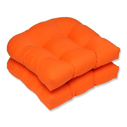 Pillow Perfect Outdoor/Indoor Sundeck Tufted Seat Cushions (Round Back), 19" x 19", Orange, 2 Pack