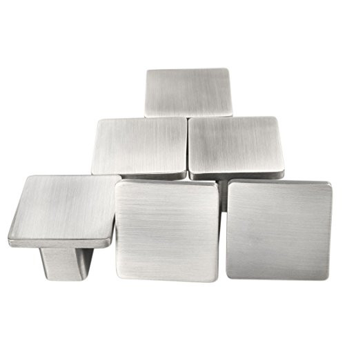 uxcell Set of 6 Modern Silver Metal Satin Finish Knob Furniture Door Cabinet Hardware Wardrobe Drawer Pull Handles Square Knobs #2