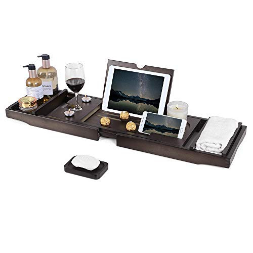 Bathtub Caddy Tray, Bamboo Bathtub Tray with Tablet and Wine Holder, Extendable Sides Nonslip Bottom Bath Organizer, Free Soap Dish (Brown) Bathtub Caddy Tray, Bamboo Bathtub Tray with Tablet and Wine Holder, Extendable Sides Nonslip Bottom Bath Organizer, Free Soap Dish (Brown)