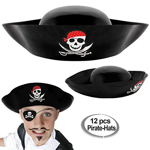 Anapoliz Pirate Hat for Kids | 12 Pcs. Childrens Pirate Hats | Tricorn Buccaneer Hat Kids | Dress Up, Costume Pirate Party Hats | Kids Pirate Accessories for Party Black