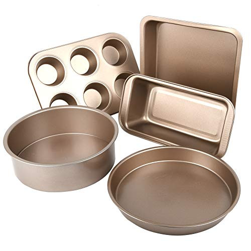 Bakeware Sets, 5-Piece Nonstick Kitchen Oven Bakeware Baking Set Include Cookie Sheet, Loaf Pan, Square Pan, Round Cake Pan, 12 Cups Muffin Pan - Chef Favorites