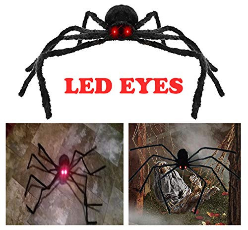 AISENO Giant Spider 4.2FT/125cm with LED Eyes Spooky Sound Halloween Decorations Outdoor Foldable Spider