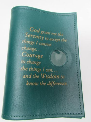 Alcoholics Anonymous AA Big Book Cover Serenity Prayer & Medallion Holder Green