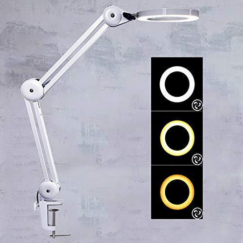 LED Desk Lamp, Eye-Caring Table Lamps, Swing Arm Lamp with Clamp, Dimmable Architectural Light with 3 Color Modes and Memory Function, for Office, Task, Reading, Drawing (Magnifier Glass not Included)