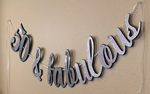 All About Details 50 & Fabulous Cursive Banner (Black & Silver)