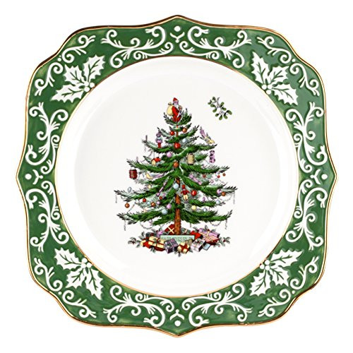 Spode Christmas Tree Embossed Scalloped Plate, Gold Spode Christmas Tree Embossed Scalloped Plate, Gold