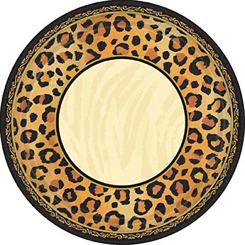 amscan Disposable Square Dessert Plates in Safari Chic Style Print (8 Pack), 7 x 7, Black/Brown/Orange