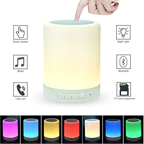 LK&smart Night Light with Bluetooth Speaker, Smart Touch Sensor Bedside Lamp,(Dimmable 3 Level Warm White Light & Six Color Changing RGB)