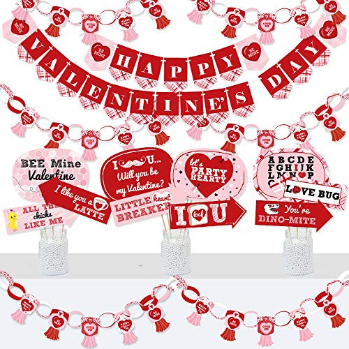 Big Dot of Happiness Conversation Hearts - Banner and Photo Booth Decorations - Valentines Day Party Supplies Kit - Doterrific Bundle