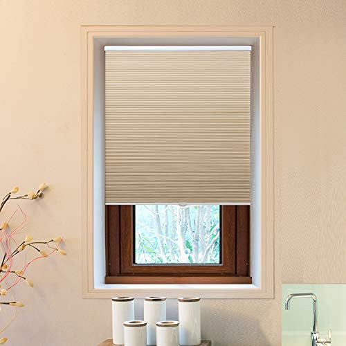 Allesin Cellular Window Shades (Blackout) Cordless Room Darkening Blinds and Shades for Windows, Bedroom, Home (Beige 27" W x 64" H)