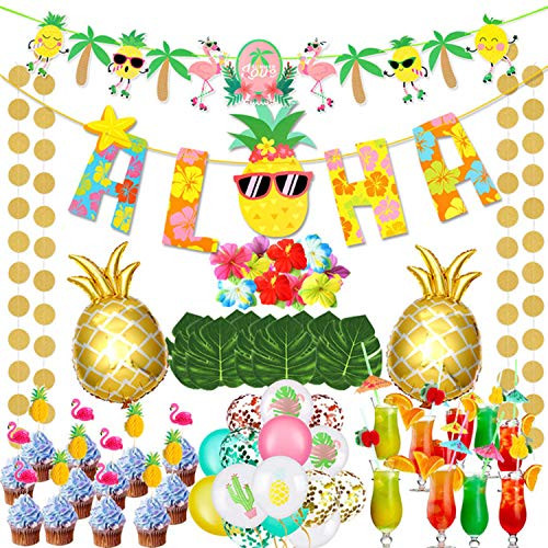 78pcs Hawaiian Party Decorations Aloha Party Banners Flamingo Topper Pineapple Balloons for Tropical Luau Party Supplies 78pcs Hawaiian Party Decorations Aloha Party Banners Flamingo Topper Pineapple Balloons for Tropical Luau Party Supplies
