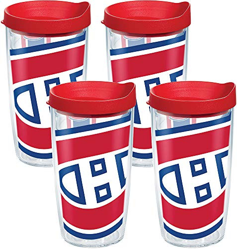 Tervis 1105133 NHL Montreal Canadiens Colossal Tumbler with Wrap and Red Lid 4 Pack 16oz, Clear