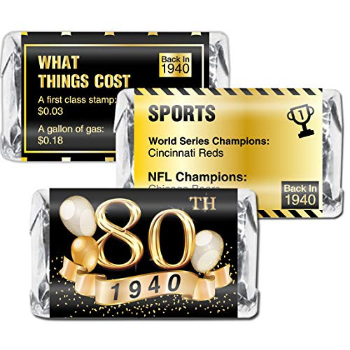 80th Birthday Party or Wedding Anniversary Decorations 1940 Sign Mini Candy Bar Wrappers - 60 Stickers
