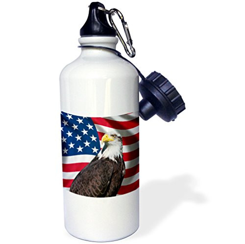 3dRose wb_154967_1"American Flag USA Bald Eagle Patriotism Patriotic Stars Stripes" Sports Water Bottle, 21 oz, White 3dRose wb_154967_1"American Flag USA Bald Eagle Patriotism Patriotic Stars Stripes" Sports Water Bottle, 21 oz, White