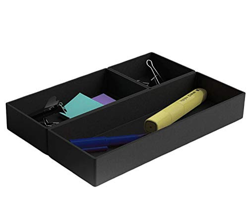 1InTheOffice Office Desk Drawer Tray Organizer, 3 Compartments Drawer Organizers, Black,
