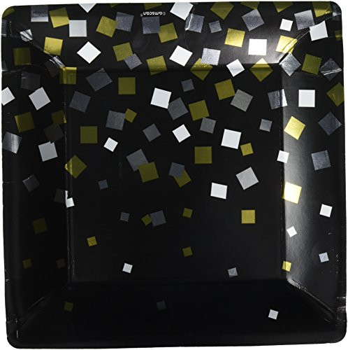 amscan Sparkling Confetti Square Paper Plates | Black | 10" | Party Supply | 96 ct.