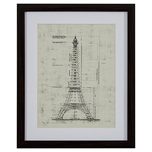 Amazon Brand  Stone & Beam Modern Reprint of Eiffel Tower Sketch, Brown Frame, 18" x 22"