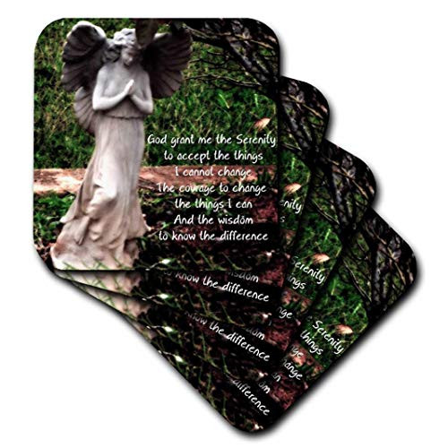 3dRose cst_63370_3 An Angel and The Serenity Prayer Together-Ceramic Tile Coasters, Set of 4