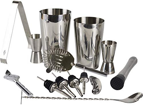Cocktail-Shaker Set Premium Bar-Tools - 13Pcs Bar-Kit Stainless Steel, Shaker,Cocktail Strainer,Mixing Spoon,Double Jigger,Liquor Pourers,Muddler (13 Piece Professional Bar Set)