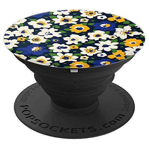 Floral Garden With Cute White Blue Yellow Flowers PopSockets Grip and Stand for Phones and Tablets