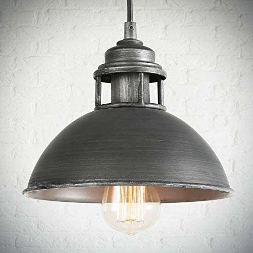 LOG BARN Black Silver Brushed Pendant Lighting Industrial Hanging Fixture with Cutouts on Top for Kitchen Island, Bedroom, Dining Room, Hallway and Foyer