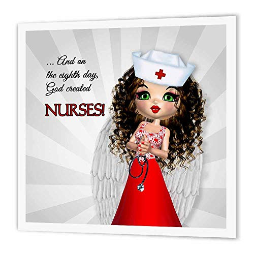 3dRose ht_127617_3 and on The Eighth Day God Created Nurses, Nurse Has Angel Wings Iron on Heat Transfer, 10 by 10-Inch, for White Material