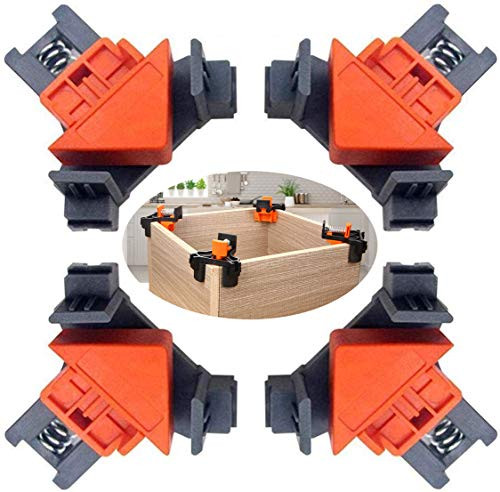 90 Degree Angle Clamps, Woodworking Corner Clip, Right Angle Clip Fixer, Set of 4 Clamp Tool with Adjustable Hand Tools (orange+black)