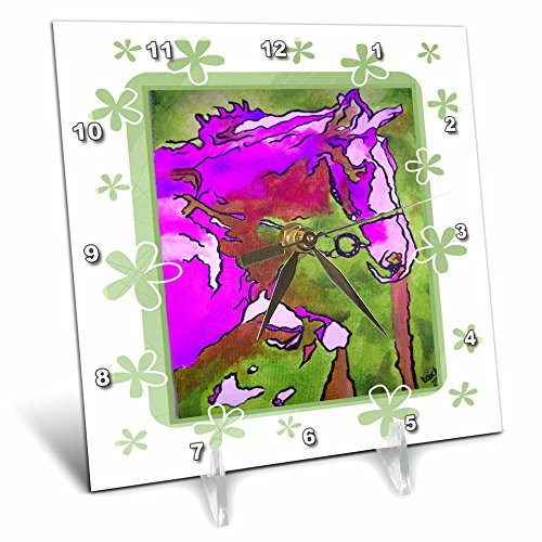 3dRose dc_24941_1 Animal Horse Pink-Desk Clock, 6 by 6-Inch
