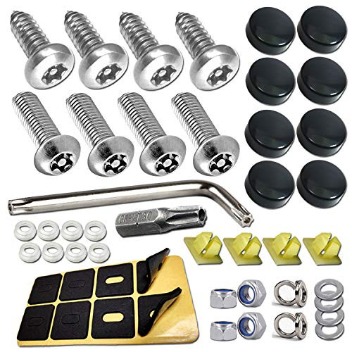 Anti Theft License Plate Screws-Stainless Steel Tamper Proof Security Lock Bolts Set,1/4"(M6) Self-Tapping and Mechanical Screws Sets,Rust Proof,Fasten Front or Rear License Plate Frames Cover