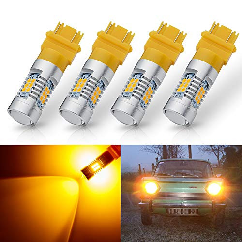 ANTLINE Extremely Bright 3157 3156 3057 4057 4157 3157LL 4157K 3057K 3457 21-SMD 1260 Lumens LED Bulb Replacement Amber Yellow for Car Turn Signal Blinker Side Marker Lights Bulbs (Pack of 4)