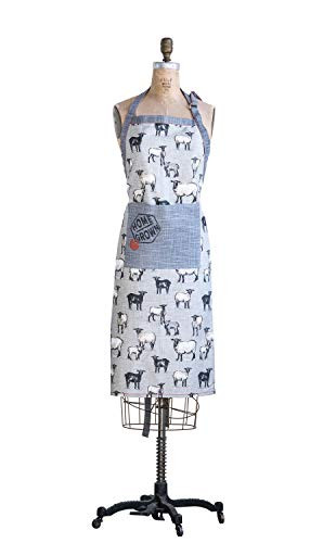 Creative Co-op Sheep Print Cotton Apron with Pocket, 38" L x 28" W, Blue