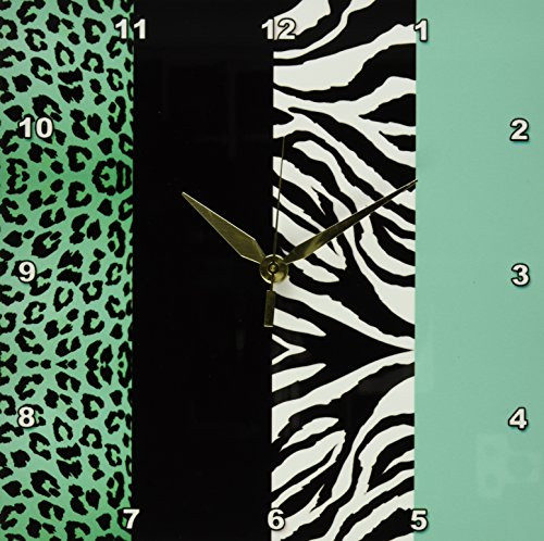3dRose DPP_35444_1 Aqua Blue Black and White Animal Print Leopard and Zebra Wall Clock, 10 by 10-Inch