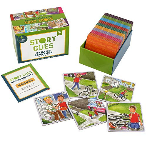 SkillEase Story Cues Skilled Sequence Cards an Educational Therapy Game for Storytelling, Social Skills and Critical Thinking Skills for Home Fun and Education, Tele Therapy, or Teaching