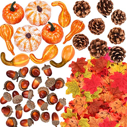 Shiny Flower 166 PCS Fall Harvest Table Decor Artificial Pumpkins Maple Leaves Fake Pinecones Faux Acorns Mini Pumpkins for Thanksgiving Centerpieces Wedding Autumn Halloween Party Decor Shiny Flower 166 PCS Fall Harvest Table Decor Artificial Pumpkins Maple Leaves Fake Pinecones Faux Acorns Mini Pumpkins for Thanksgiving Centerpieces Wedding Autumn Halloween Party Decor