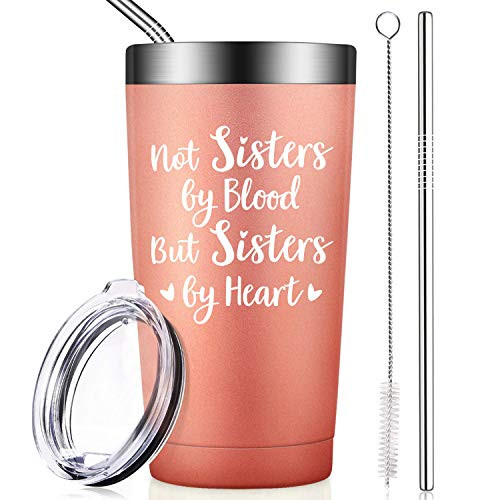 BIRGILT Not Sisters by Blood but Sisters by Heart - Sister in Law Gifts for Women, Best Female Friend, Soul Sister - Funny Unbiological Sister Birthday Gifts - Stainless Steel Insulated Tumbler Cup