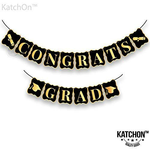 Katchon Congrats Grad Banner Black And Gold No Diy Required Usa Graduations Party Supplies 0056