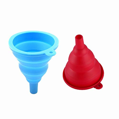 Silicone Collapsible Funnel, Flexible Foldable Kitchen Funnel for Water Bottle Liquid Transfer Narrow and Wide Mouth Funnels Hopper (2 Pack, Green, Blue?