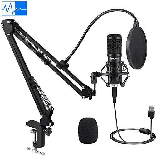 USB Condenser Microphone, IKEDON 192KHZ/24Bit Plug & Play PC Streaming Mic, USB Microphone Kit with Professional Sound Chipset Boom Arm Set, Studio Cardioid Mic for Recording YouTube Gaming Podcasting