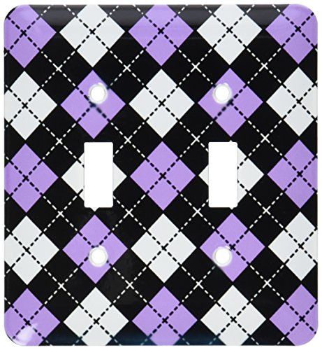 3dRose lsp_20417_2 Argyle Design Purple Black White Double Toggle Switch