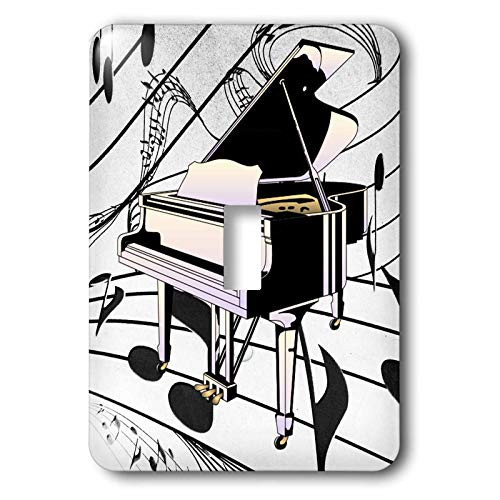 3dRose lsp_39051_1 Art Deco Black and Pink Piano On White Note Background Single Toggle Switch
