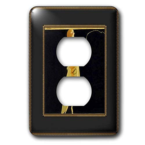 3dRose lsp_39590_6 Art Deco Lady On Black With Gold Frame 2 Plug Outlet Cover